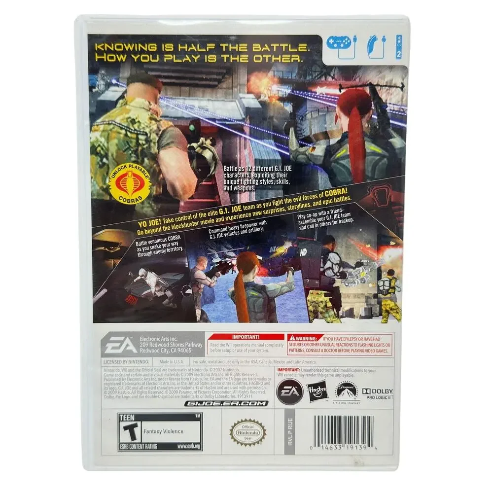 G.I.JOE The Rise Of Cobra Wii Game Complete Case Disc Manual EA Hasbro Teen CIB